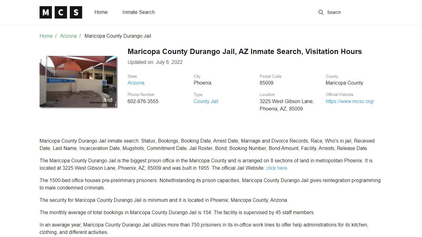 Maricopa County, AZ Jail Inmates Search, Visitation Rules